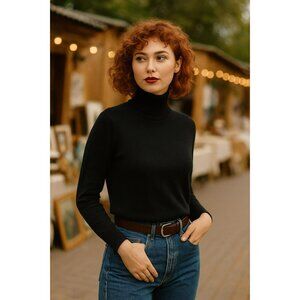 Victor Alfaro Extra Fine Merino Wool Turtleneck Sweater Womens Medium Black